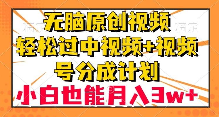 无脑原创视频，轻松过中视频+视频号分成计划，小白也能月入3w+【揭秘】-海旭网创