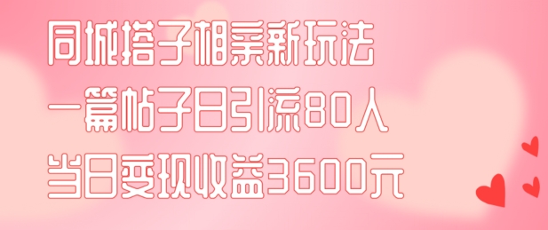 同城搭子相亲新玩法一篇帖子引流80人当日变现3600元(项目教程+实操教程)【揭秘】-海旭网创