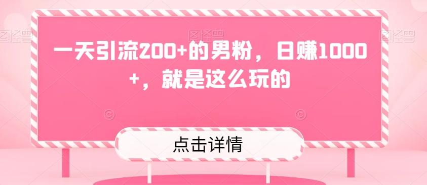 一天引流200+的男粉，日赚1000+，就是这么玩的-海旭网创