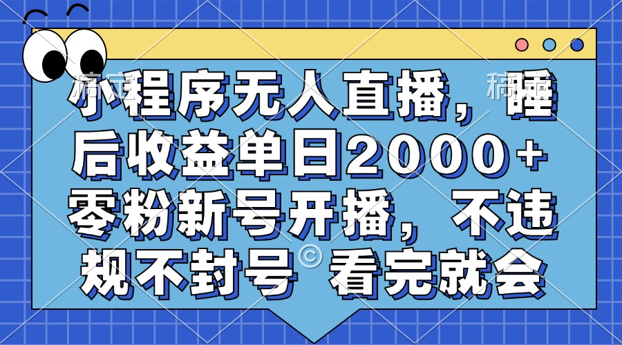 小程序无人直播，睡后收益单日2000+ 零粉新号开播，不违规不封号 看完就会-海旭网创
