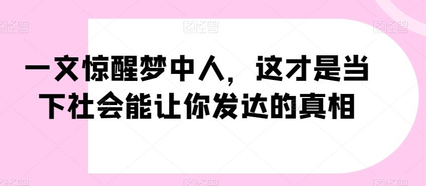 一文惊醒梦中人，这才是当下社会能让你发达的真相【公众号付费文章】-海旭网创