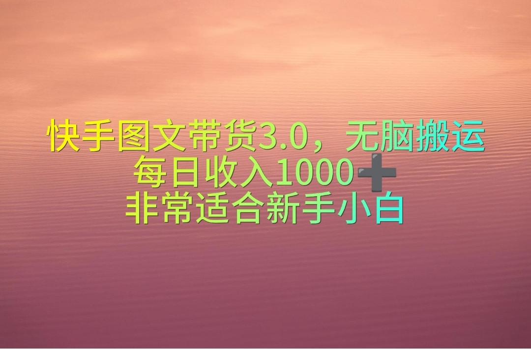 快手图文带货3.0，无脑搬运，每日收入1000＋，非常适合新手小白-海旭网创