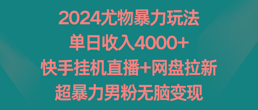 2024尤物暴力玩法 单日收入4000+快手挂机直播+网盘拉新 超暴力男粉无脑变现-海旭网创