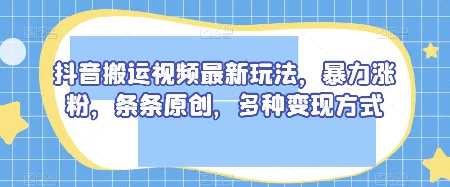 抖音搬运视频最新玩法，暴力涨粉，条条原创，多种变现方式【揭秘】-海旭网创