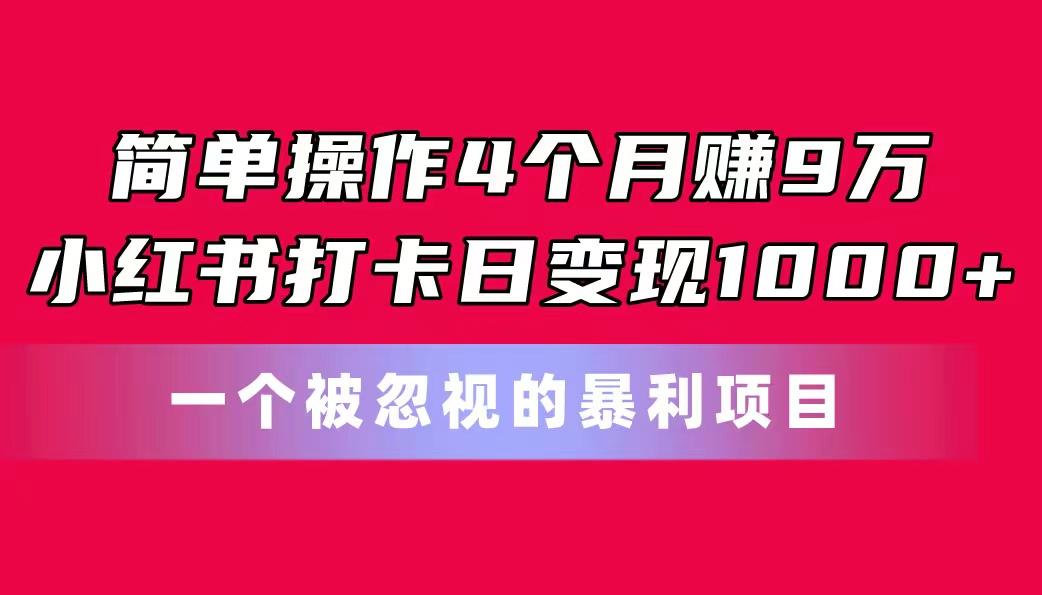 简单操作4个月赚9万！小红书打卡日变现1000+！一个被忽视的暴力项目-海旭网创