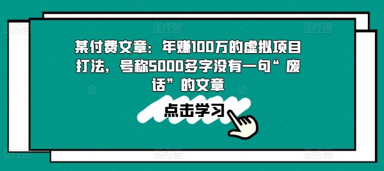 某付费文章：年赚100w的虚拟项目打法，号称5000多字没有一句“废话”的文章-海旭网创
