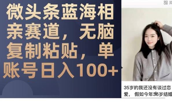 微头条蓝海相亲赛道，无脑复制粘贴，单账号日入100+-海旭网创