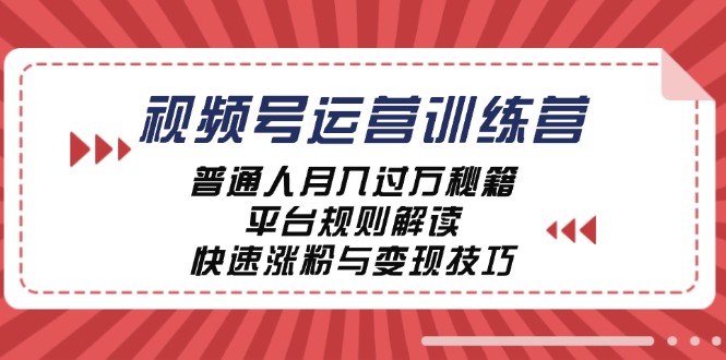 视频号运营训练营：普通人月入过万秘籍，平台规则解读，快速涨粉与变现-海旭网创