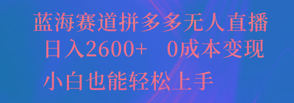 蓝海赛道拼多多无人直播，日入2600+，0成本变现，小白也能轻松上手-海旭网创