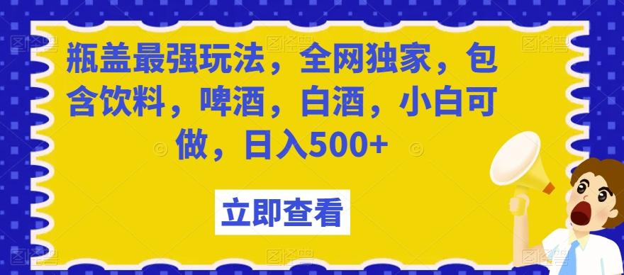 瓶盖最强玩法,全网独家,包含饮料,啤酒,白酒,小白可做,日入500+【揭秘】-海旭网创