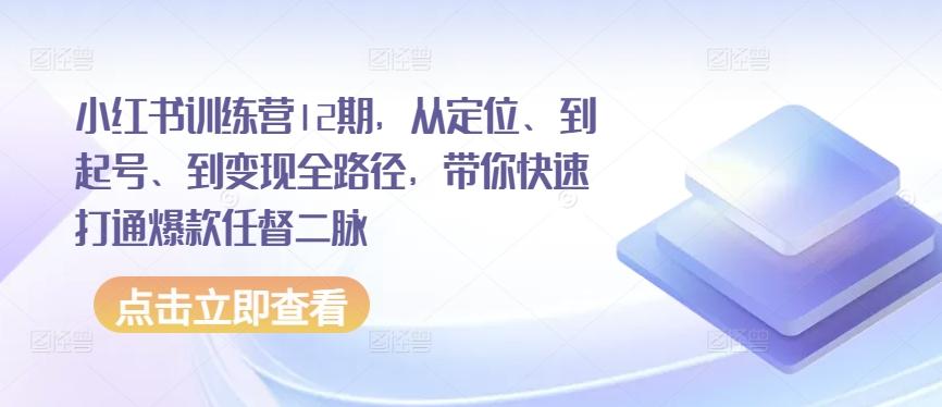小红书训练营12期，从定位、到起号、到变现全路径，带你快速打通爆款任督二脉-海旭网创