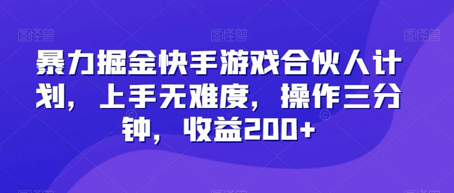 暴力掘金快手游戏合伙人计划，上手无难度，操作三分钟，收益200+-海旭网创