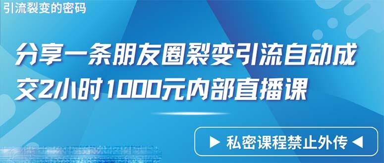 (9850期)仅靠分享一条朋友圈裂变引流自动成交2小时1000内部直播课程-海旭网创
