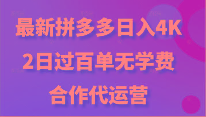 最新拼多多，日入4K+，2日过百单无学费，合作代运营-海旭网创