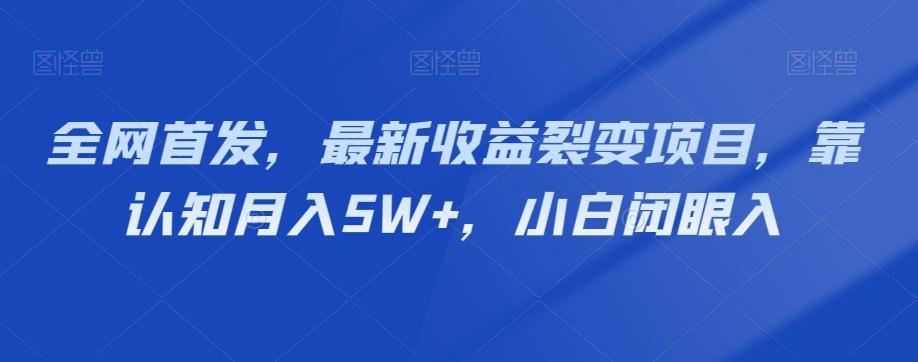 全网首发，最新收益裂变项目，靠认知月入5W+，小白闭眼入-海旭网创