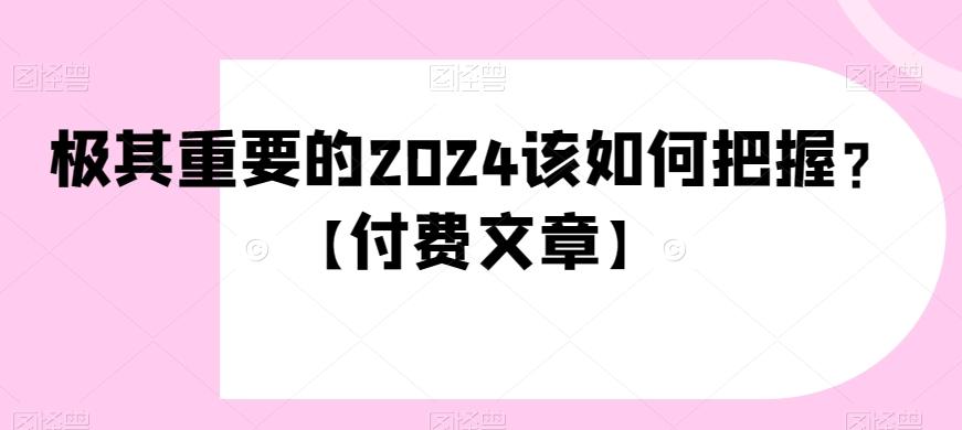 极其重要的2024该如何把握？【付费文章】-海旭网创