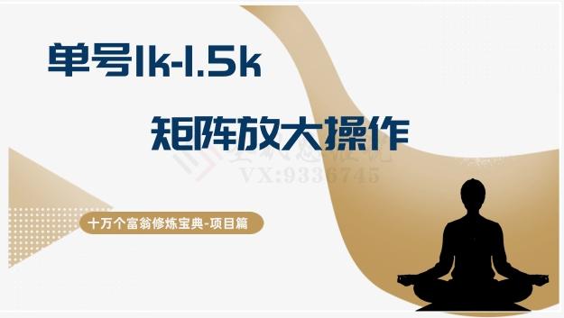 十万个富翁修炼宝典15.单号1k-1.5k，矩阵放大操作-海旭网创