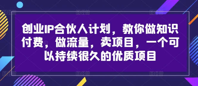 创业IP合伙人计划，教你做知识付费，做流量，卖项目，一个可以持续很久的优质项目-海旭网创
