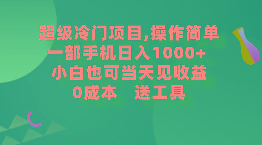 (9291期)超级冷门项目,操作简单，一部手机轻松日入1000+，小白也可当天看见收益-海旭网创