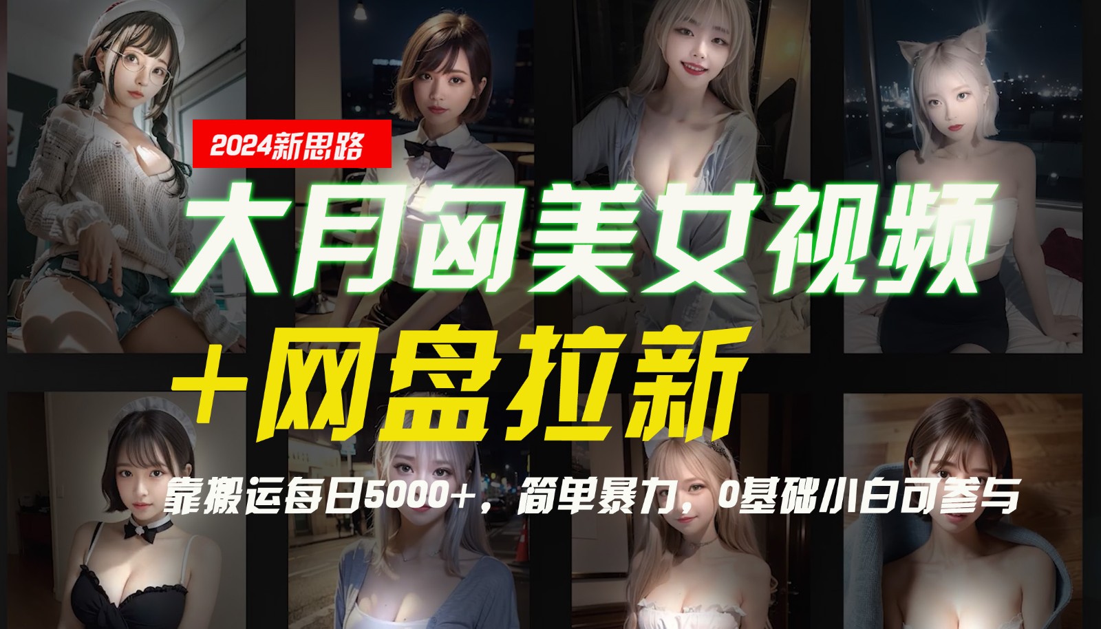 【新思路】大月匈美女视频+网盘拉新，靠搬运每日5000+，简单暴力，0基础小白可参与-海旭网创