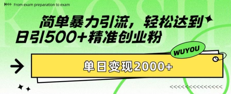 简单暴力引流，轻松达到日引500+精准创业粉，单日变现2k【揭秘】-海旭网创