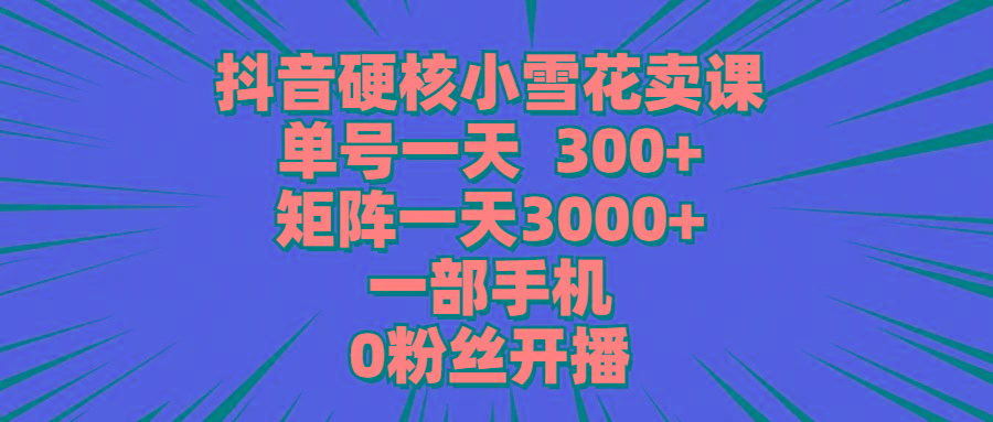 (9551期)抖音硬核小雪花卖课，单号一天300+，矩阵一天3000+，一部手机0粉丝开播-海旭网创